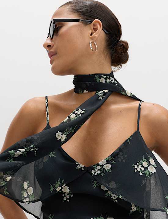 Floral Scarf Detail Midaxi Cami Dress
