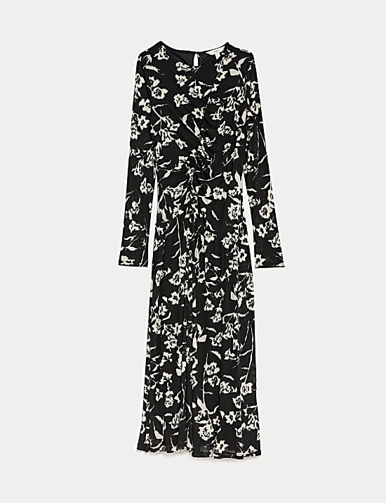 Gaun Skater Midi Jersey Jaring Bermotif