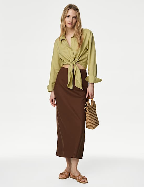 Linen Blend Midaxi Slip Skirt