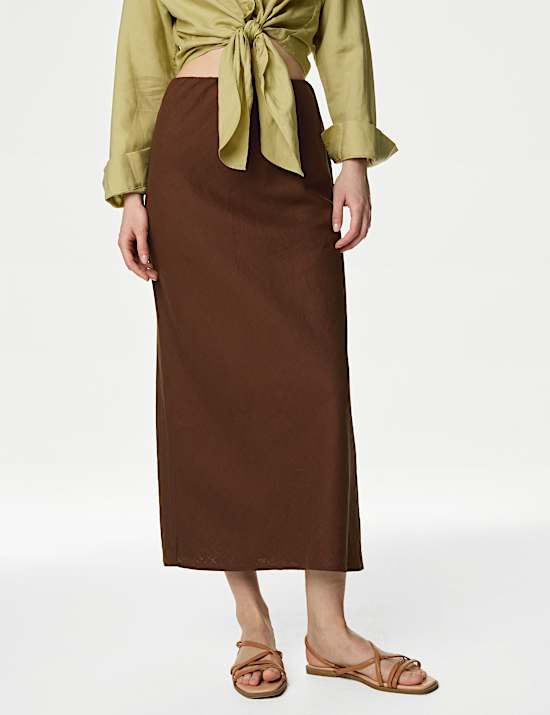 Linen Blend Midaxi Slip Skirt