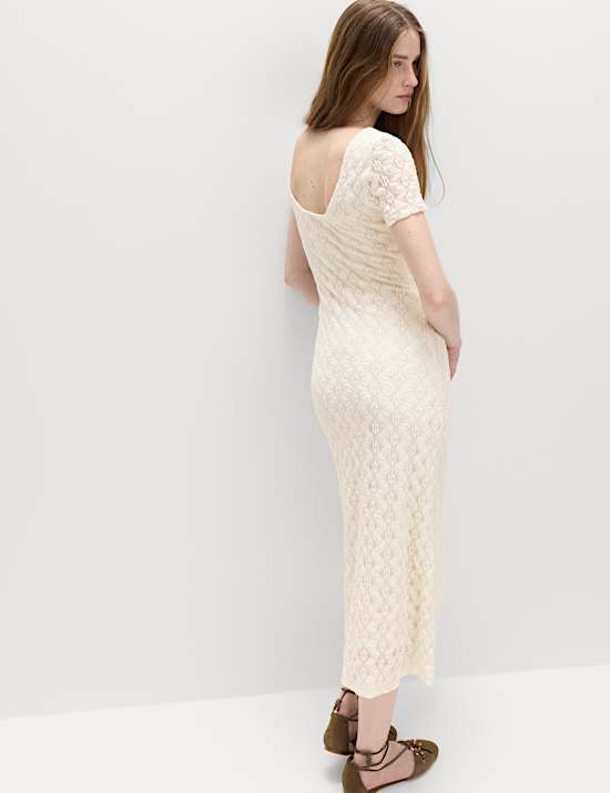 Jersey Lace Round Neck Midi Column Dress