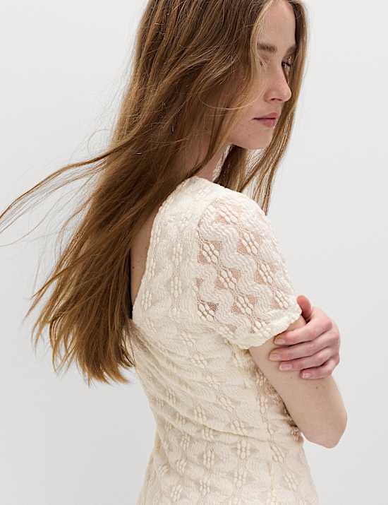 Jersey Lace Round Neck Midi Column Dress