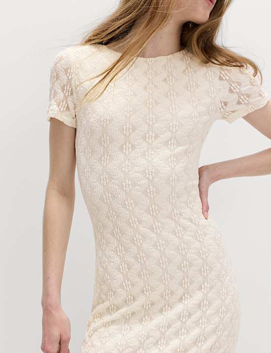 Jersey Lace Round Neck Midi Column Dress