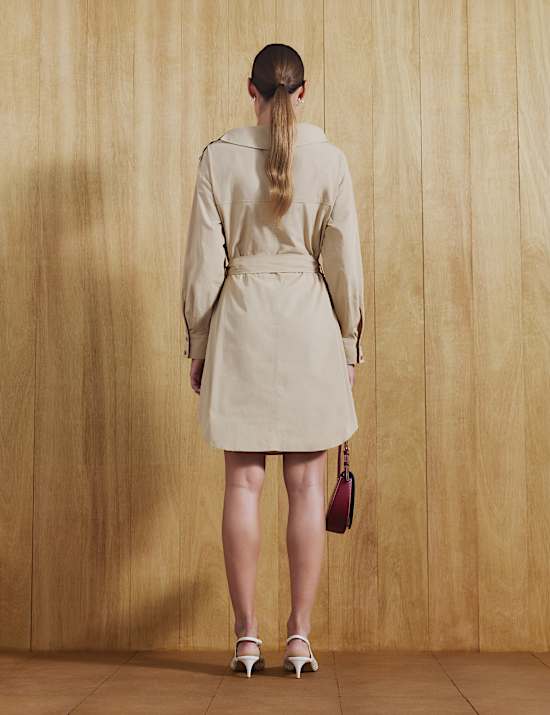 Pure Cotton Tie Waist Mini Shirt Dress