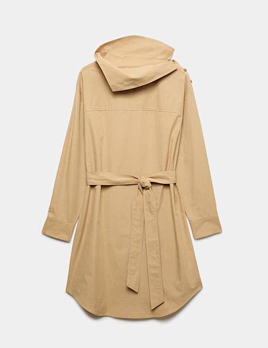 Pure Cotton Tie Waist Mini Shirt Dress