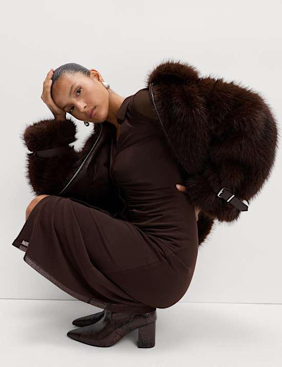 Robe chemise midi en filet jersey