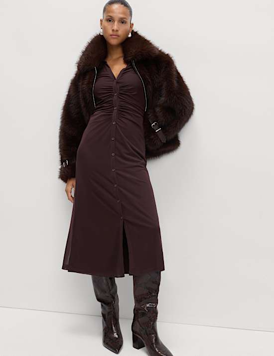 Robe chemise midi en filet jersey