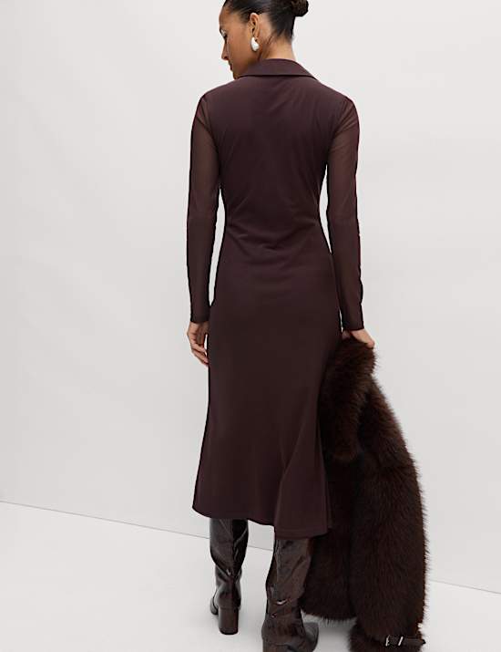 Robe chemise midi en filet jersey