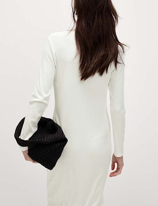 Schmales Midikleid aus Baumwollgemisch mit Rundhalsausschnitt