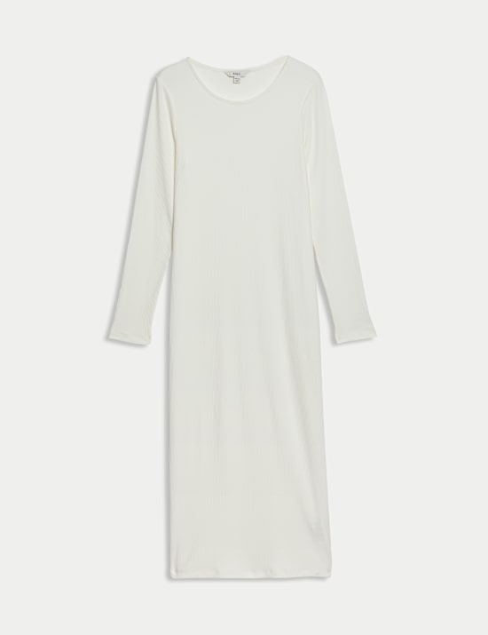 Schmales Midikleid aus Baumwollgemisch mit Rundhalsausschnitt