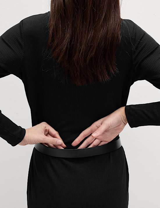 Cotton Blend Round Neck Midi Column Dress