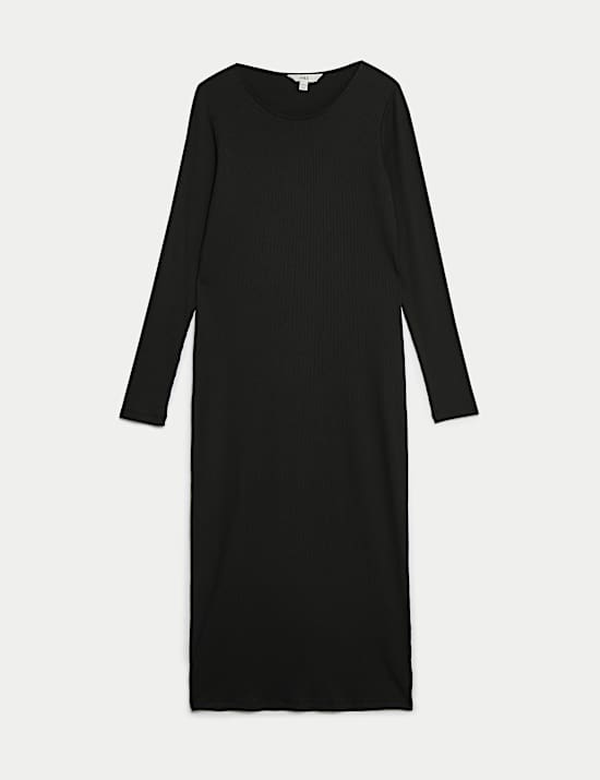 Cotton Blend Round Neck Midi Column Dress