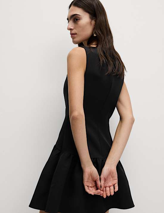 Round Neck Dropped Waist Mini Skater Dress