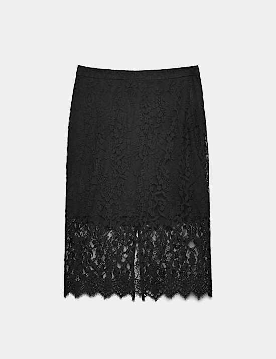 Cotton Blend Lace Knee Length Pencil Skirt