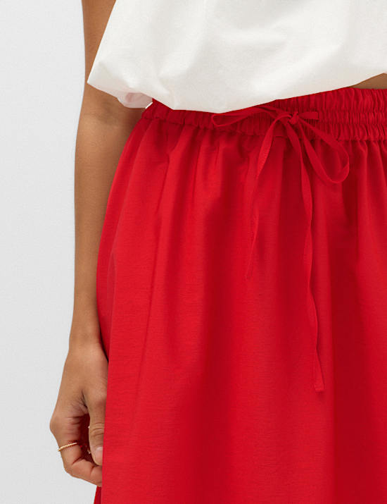 Tie Front Midi A-Line Skirt