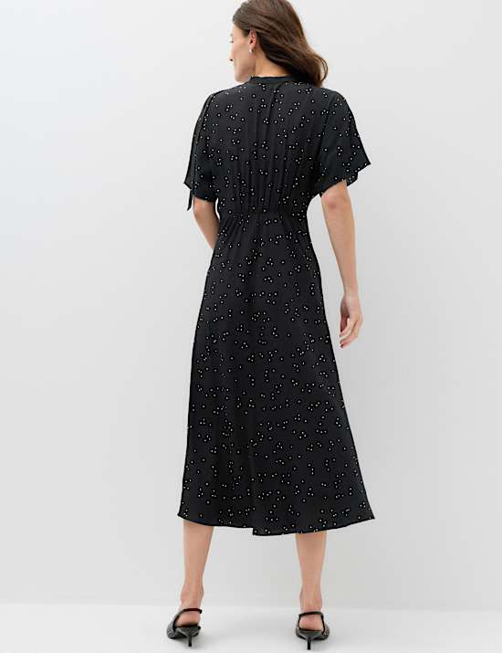 Polka Dot Tie Neck Midi Tea Dress