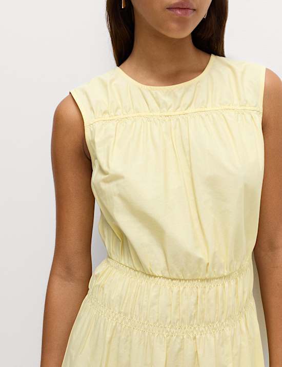 Pure Cotton Frill Hem Midaxi Waisted Dress