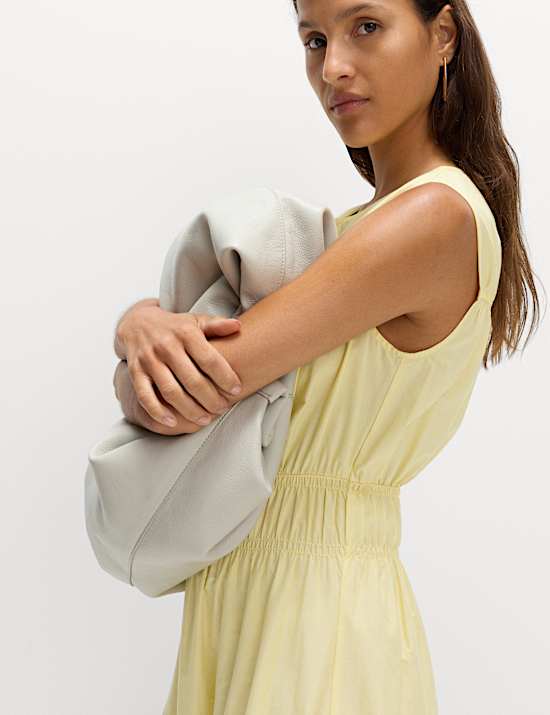 Pure Cotton Frill Hem Midaxi Waisted Dress