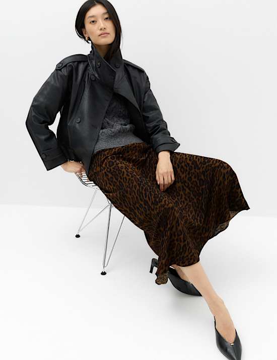 Leopard Print Elasticated Waist Maxi Slip Skirt