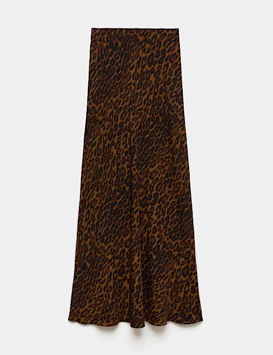 Leopard Print Elasticated Waist Maxi Slip Skirt