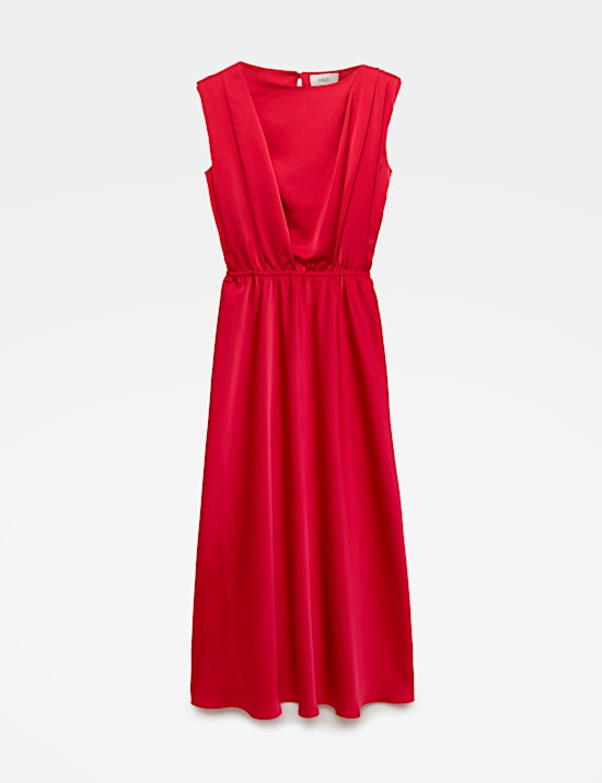 Satin Pleat Detail Midaxi Waisted Dress