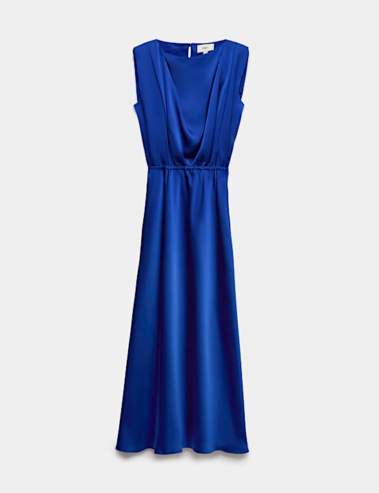 Satin Pleat Detail Midaxi Waisted Dress