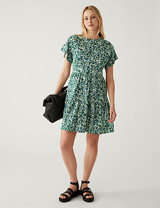 Pure Cotton Printed Mini Tiered Dress
