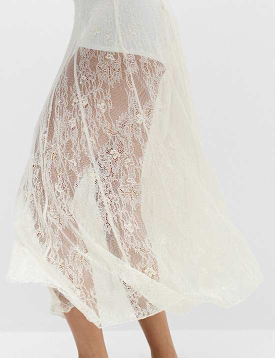 Cotton Blend Lace Midi Circle Skirt