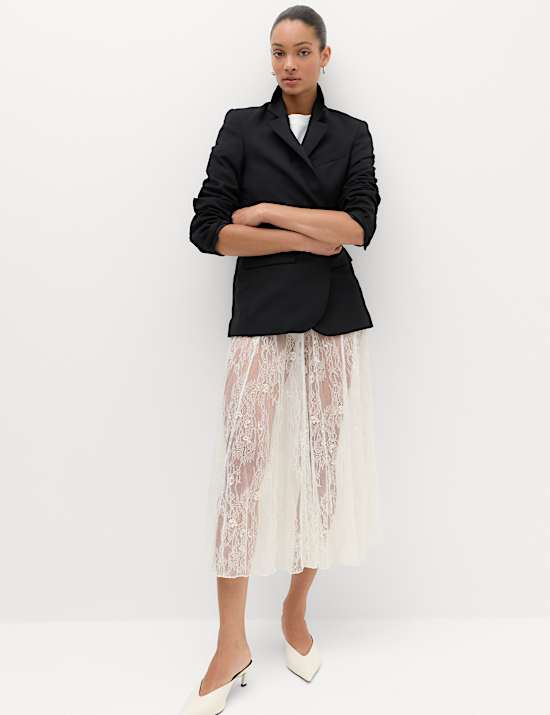 Cotton Blend Lace Midi Circle Skirt