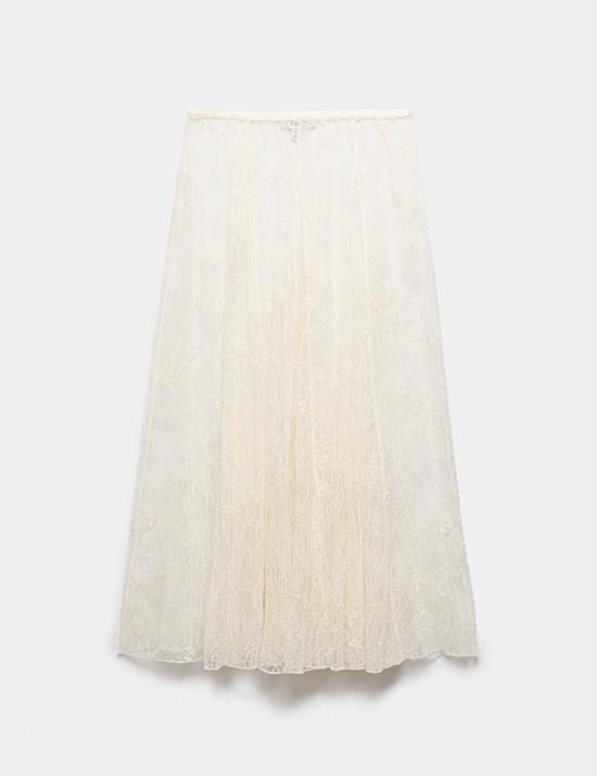 Cotton Blend Lace Midi Circle Skirt