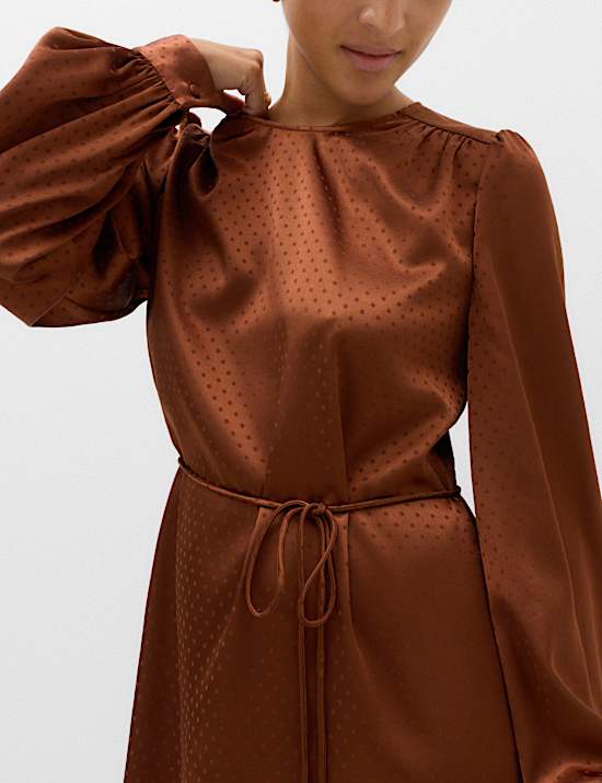 Satin Polka Dot Jacquard Mini Waisted Dress