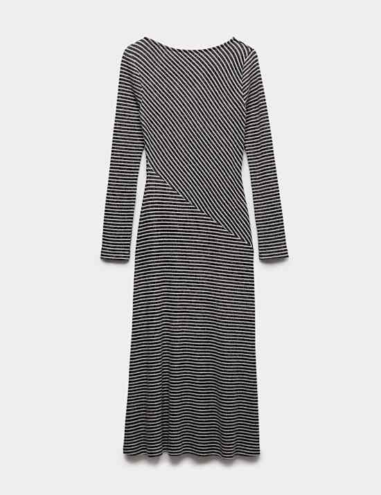Robe midi coupe droite confortable en jersey &agrave; rayures
