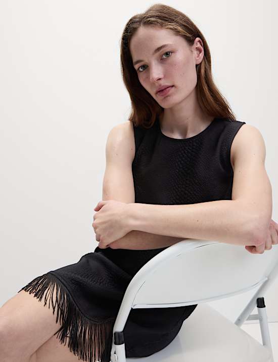 Fringe Hem Mini Shift Dress