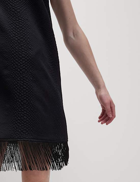 Fringe Hem Mini Shift Dress