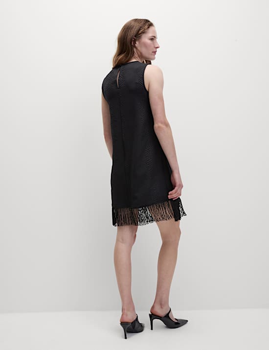 Fringe Hem Mini Shift Dress