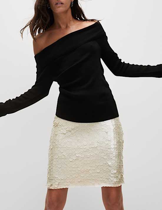 Sequin Knee Length Column Skirt