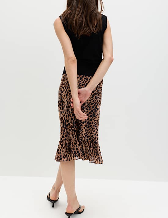 Animal Print Ruffle Hem Midi Tiered Skirt