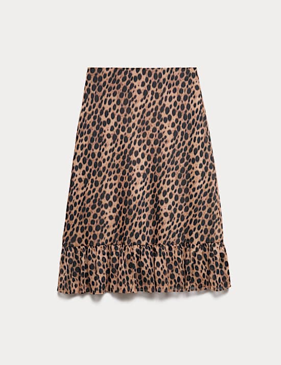 Animal Print Ruffle Hem Midi Tiered Skirt