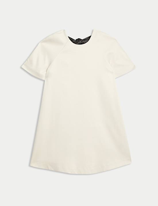 Bow Detail Round Neck Mini Shift Dress