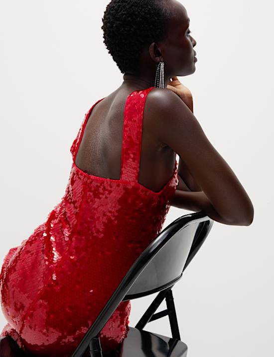 Sequin Square Neck Mini Shift Dress