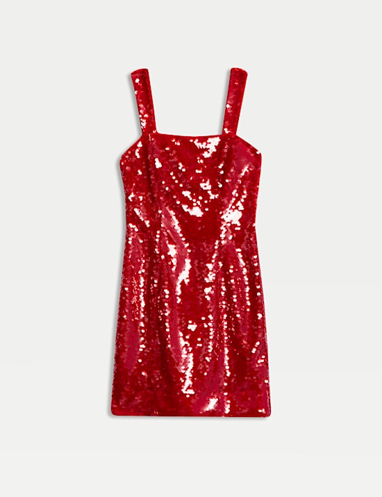Sequin Square Neck Mini Shift Dress