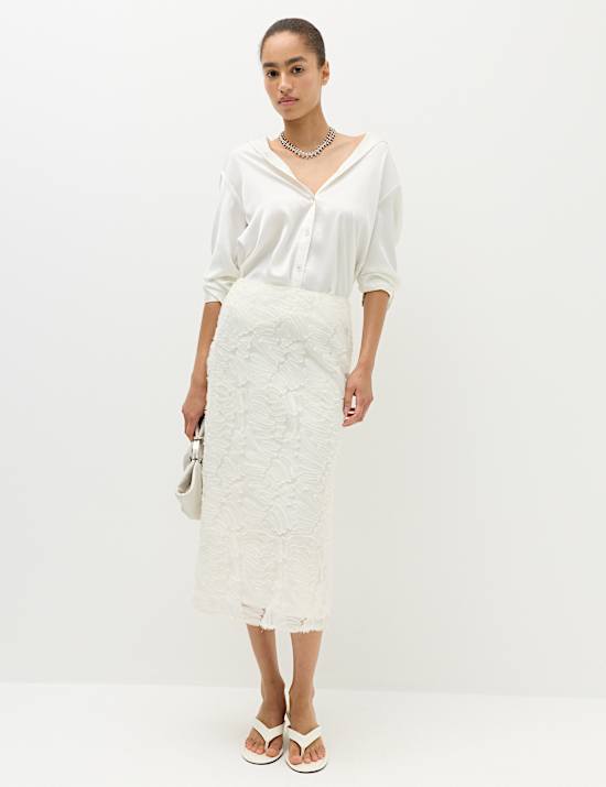 Textured Midi A-Line Skirt