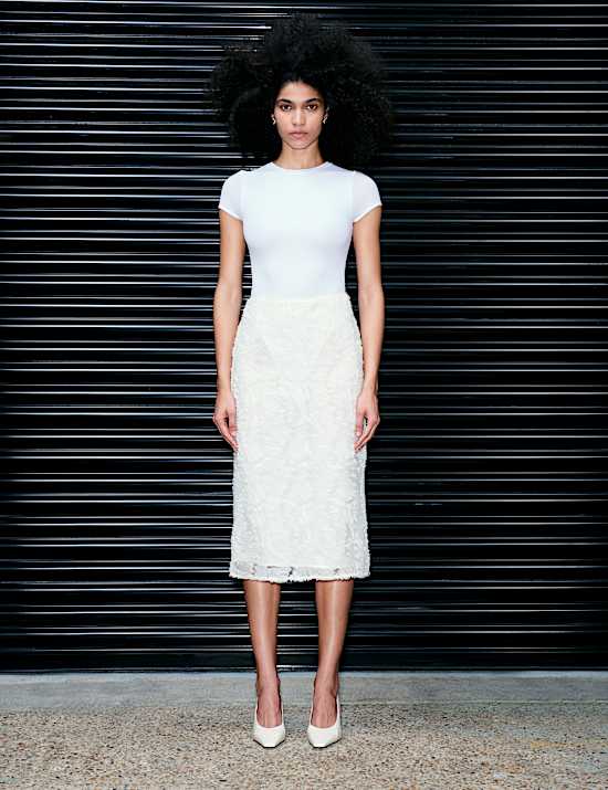 Textured Midi A-Line Skirt