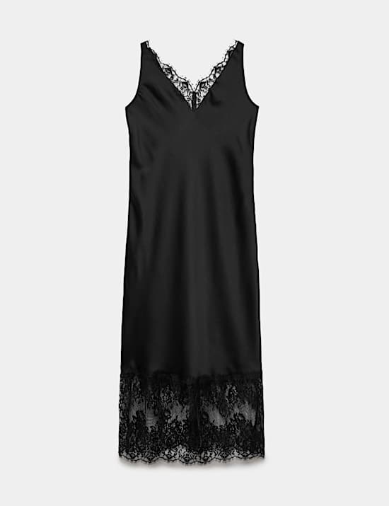 Satin Lace Insert Midaxi Slip Dress