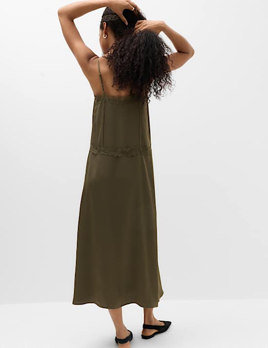 Satin Lace Insert V-Neck Midaxi Slip Dress
