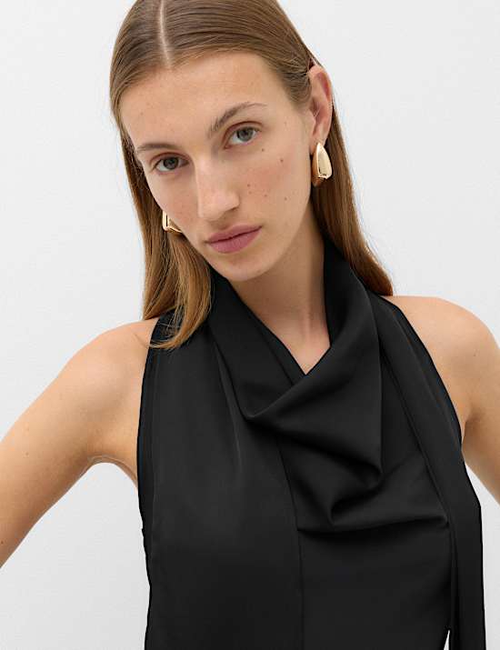 Satin Scarf Detail Mini Shift Dress