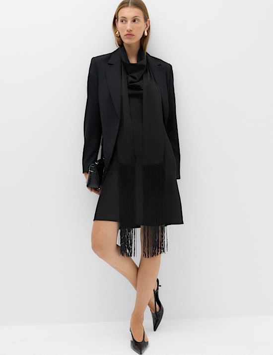 Satin Scarf Detail Mini Shift Dress