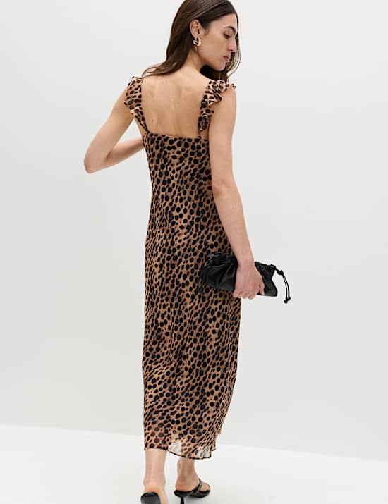 Animal Print Ruffle Detail Midaxi Column Dress