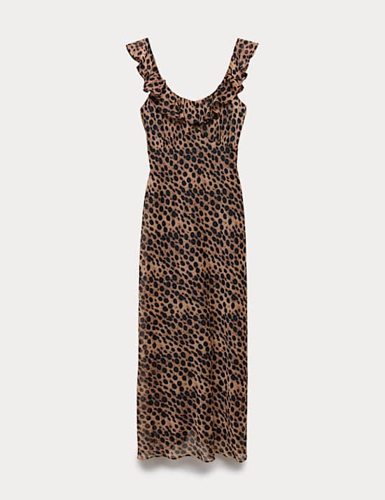 Animal Print Ruffle Detail Midaxi Column Dress