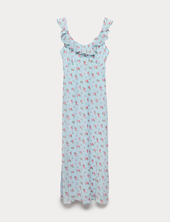 Floral Ruffle Detail Midi Column Dress